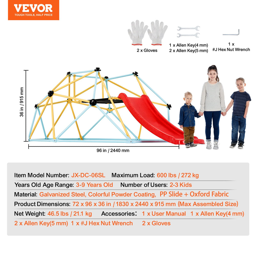 Vevor Climbing Dome 8' Jungle Gym Supports 600 Lbs. Outdoor Play Center with Slide New