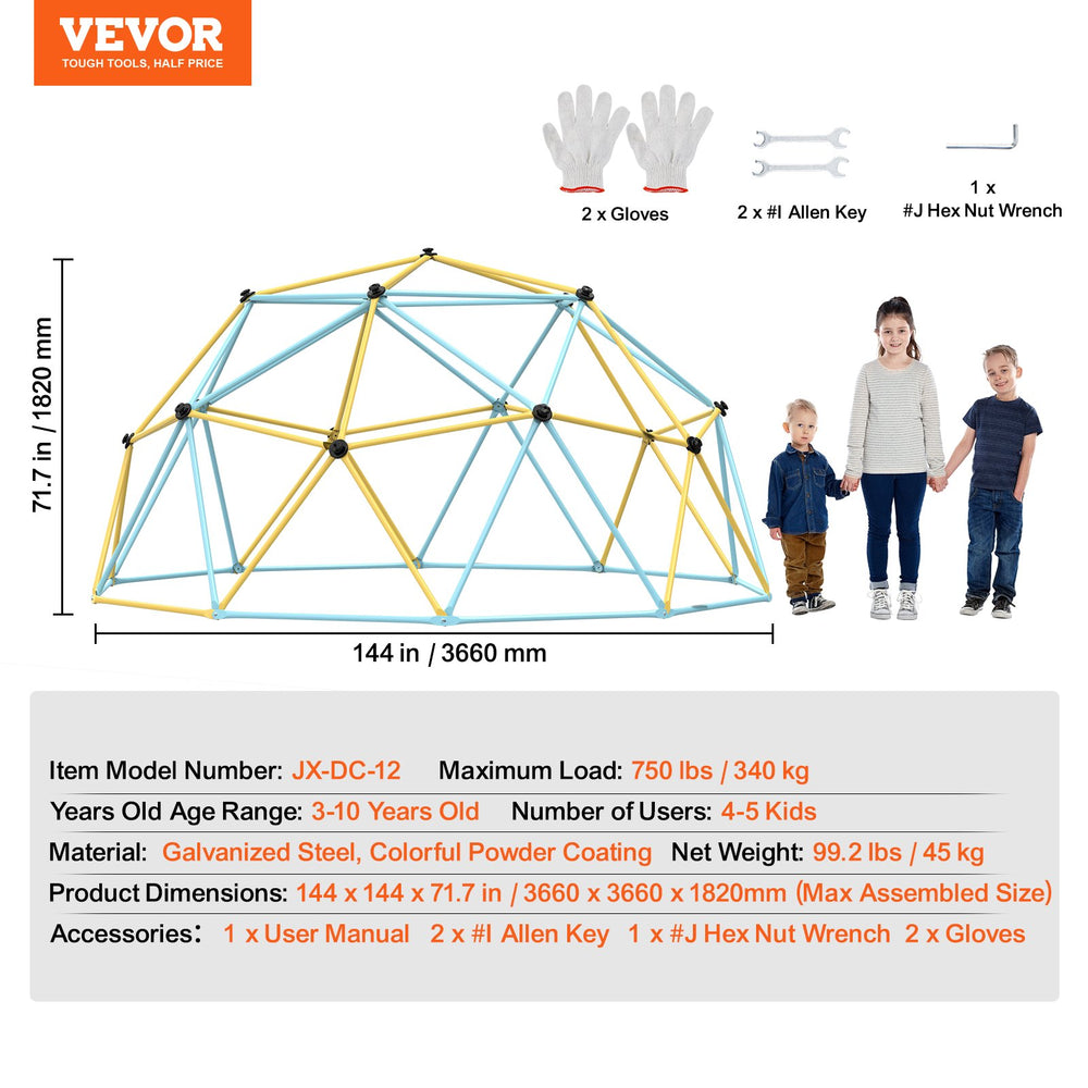 Vevor Climbing Dome 12' Jungle Gym Supports 750 Lbs. Outdoor Play Center New