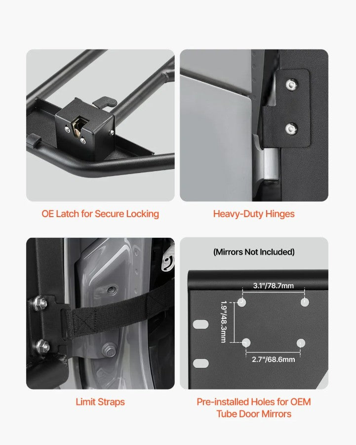 Vevor 4-Door Tube Doors for 2007–2018 Jeep Wrangler JK New