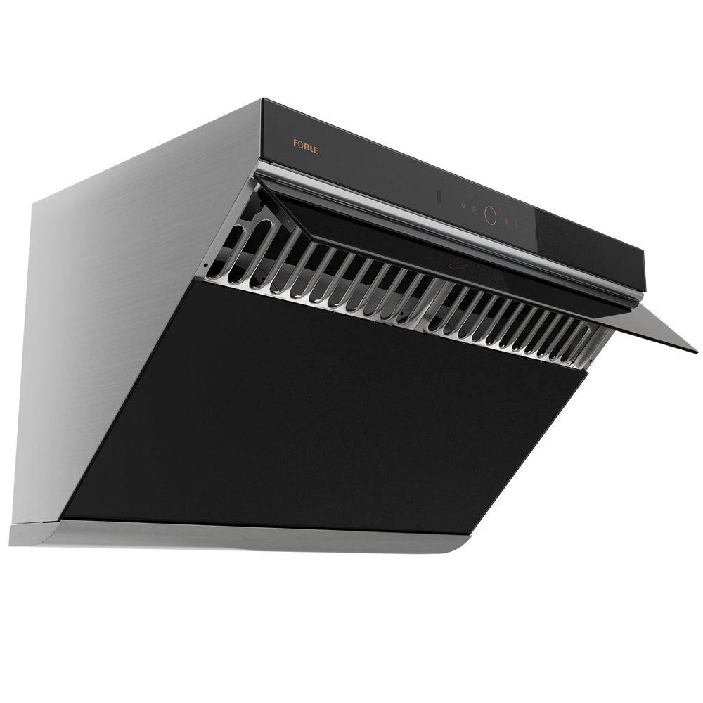 FOTILE 30-inch Prestige Performance Inclined Vent range hood JQG7507, left side view, open