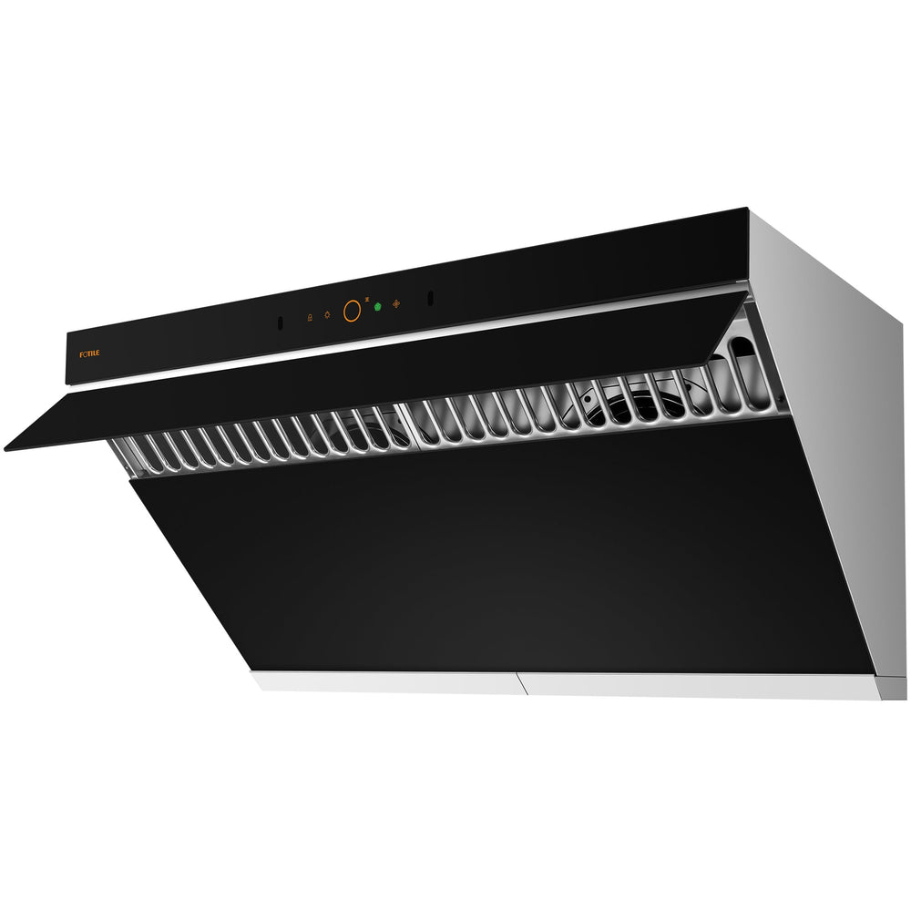 FOTILE 36-inch Prestige Performance Inclined Vent range hood JQG9007, right side view, open, view 2