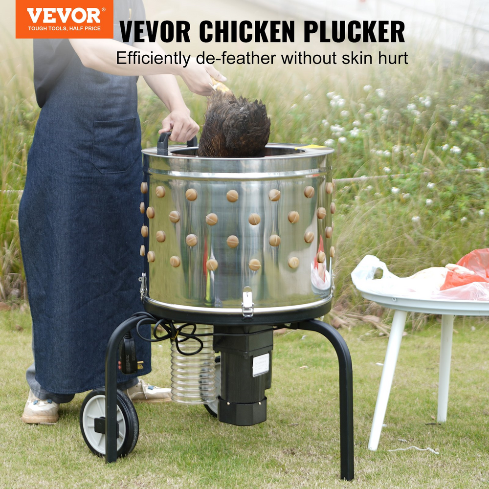 Vevor Chicken Plucker 20" Stainless Steel Drum With 108 Soft Fingers 120V 500W New