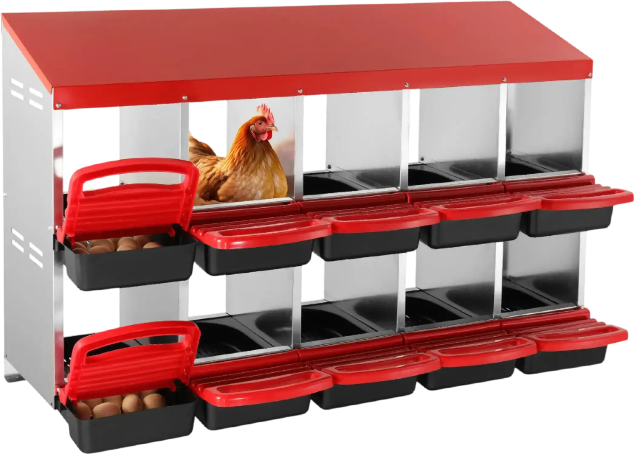 Vevor Chicken Nesting Box 10-Compartment with Roll-Out Egg Tray and Ventilated Design New