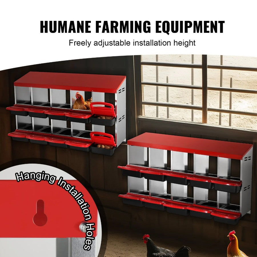 Vevor Chicken Nesting Box 10-Compartment with Roll-Out Egg Tray and Ventilated Design New