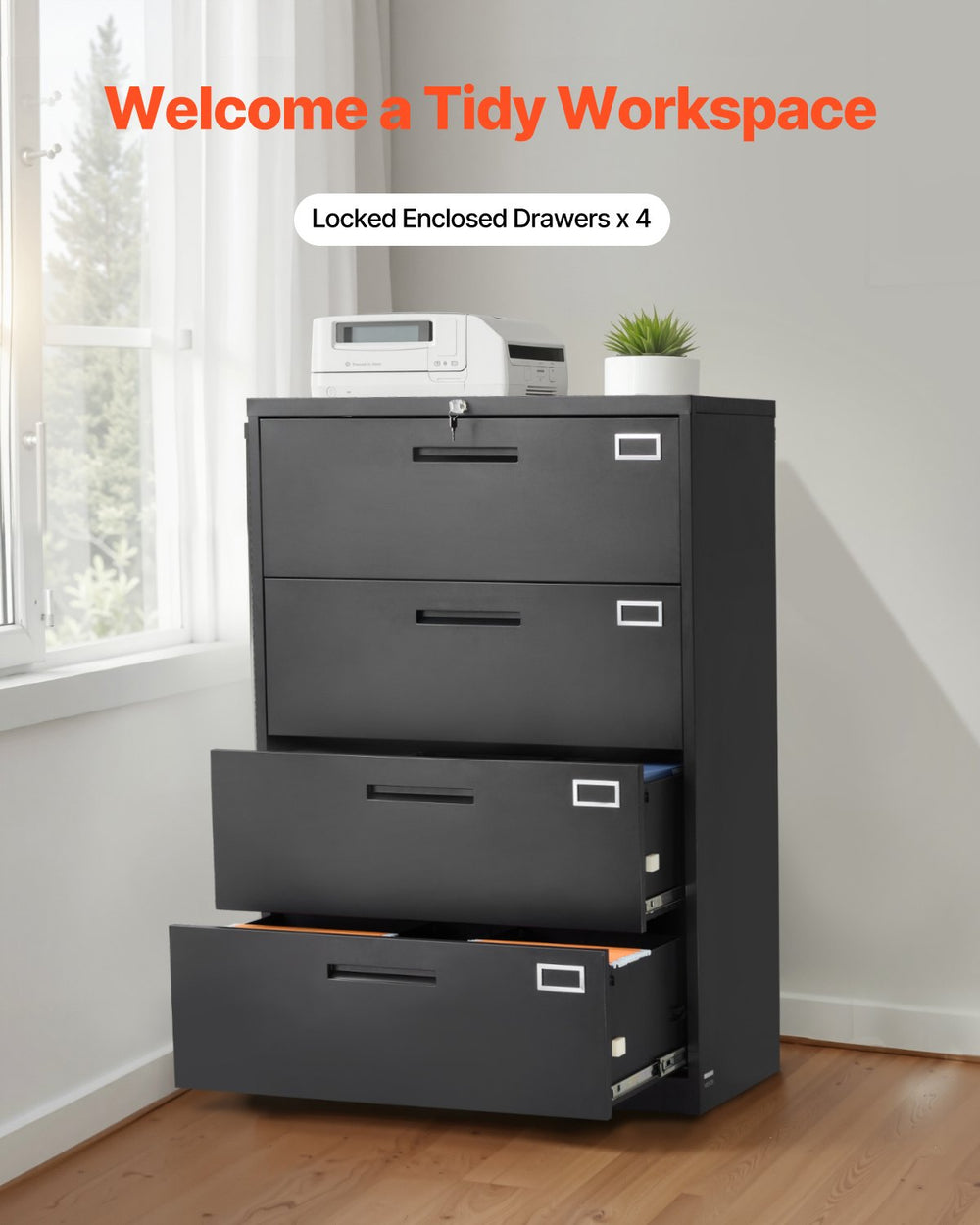 Vevor Metal File Cabinet 4 Drawer with Lock Vertical Filing Storage for Home Office Black New