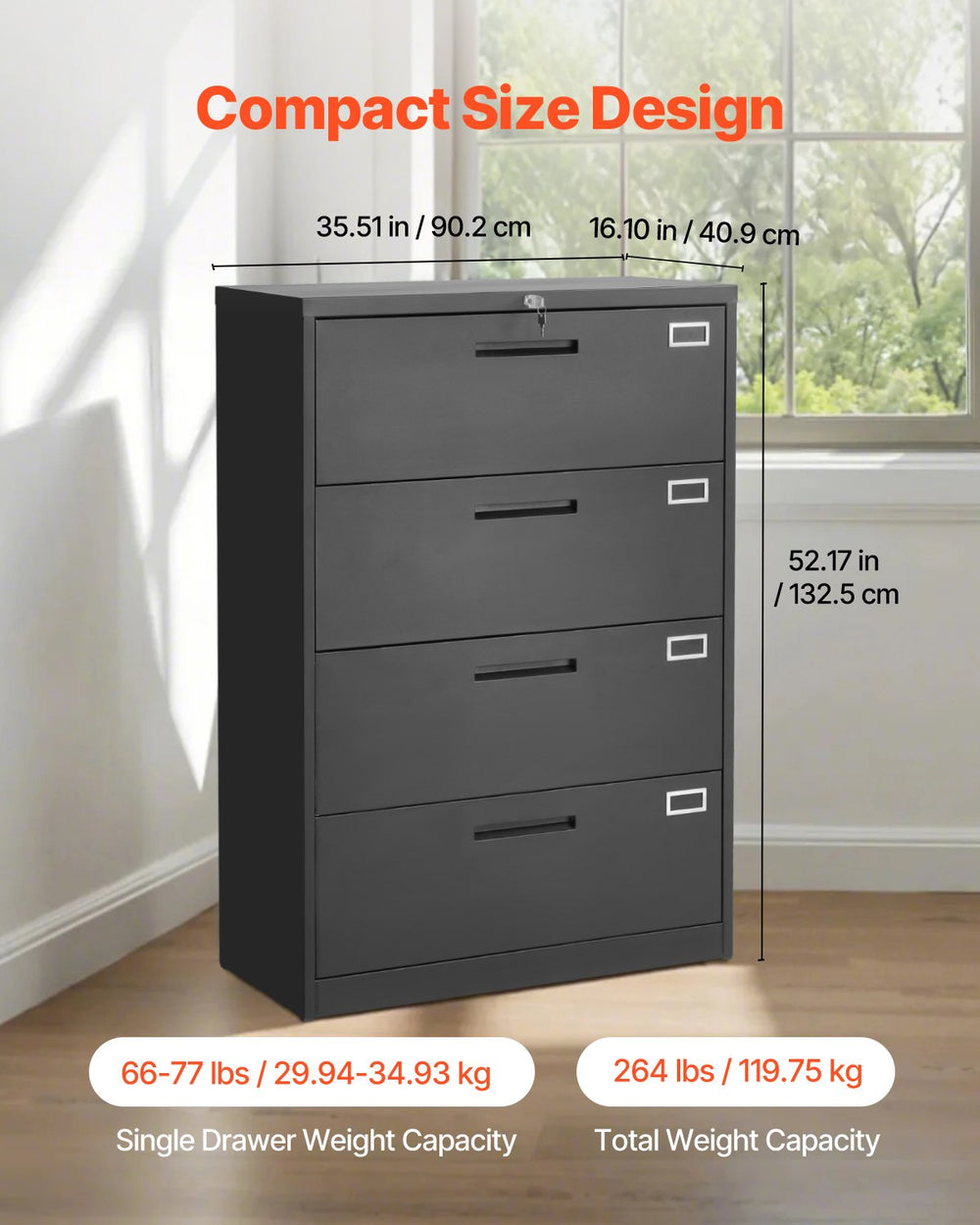 Vevor Metal File Cabinet 4 Drawer with Lock Vertical Filing Storage for Home Office Black New