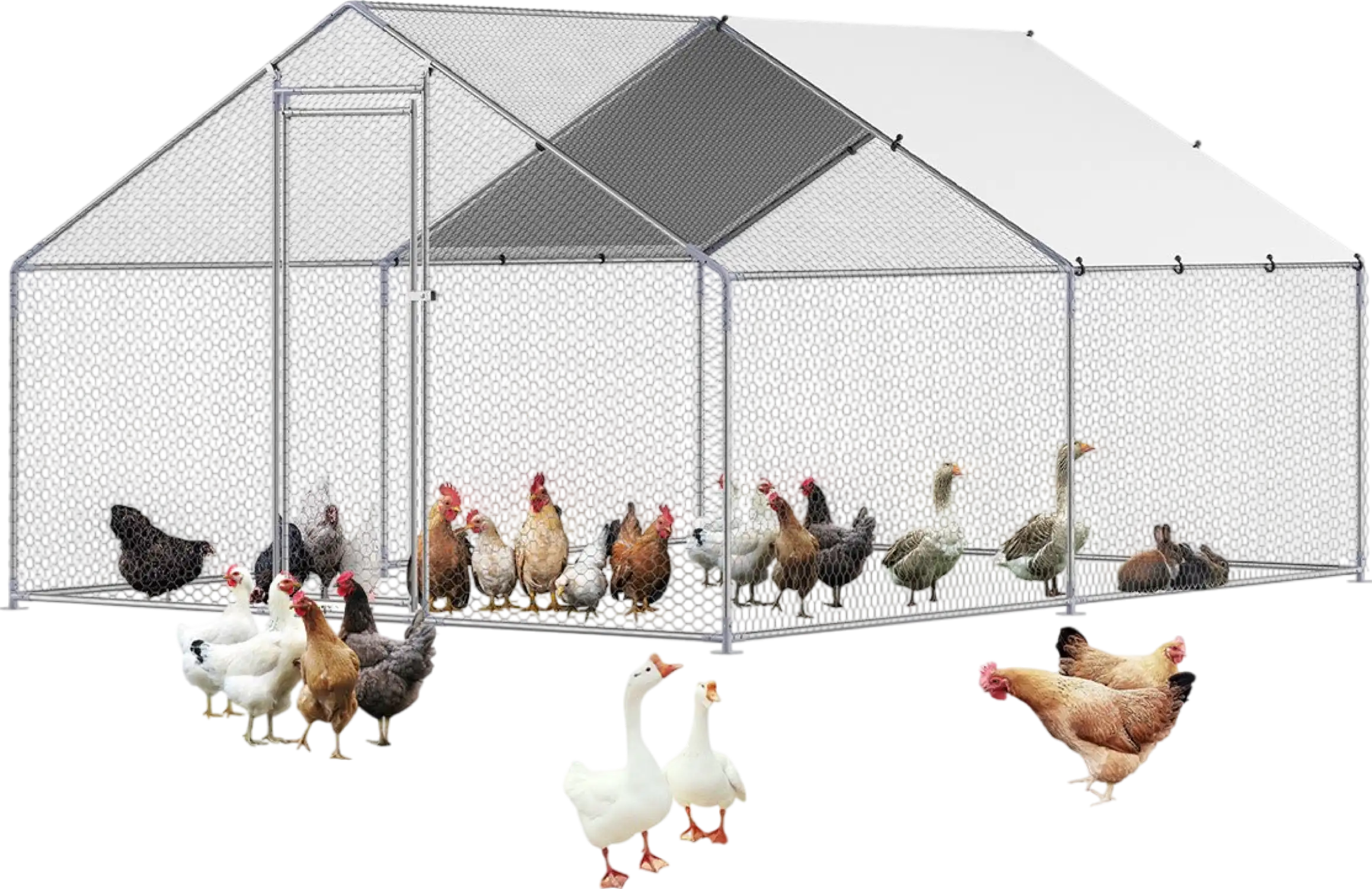 Vevor Walk-In Metal Chicken Coop 9.8' x 13.1' x 6.5' with Galvanized Steel Frame and Spire Roof New