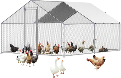 Vevor Walk-In Metal Chicken Coop 9.8' x 13.1' x 6.5' with Galvanized Steel Frame and Spire Roof New