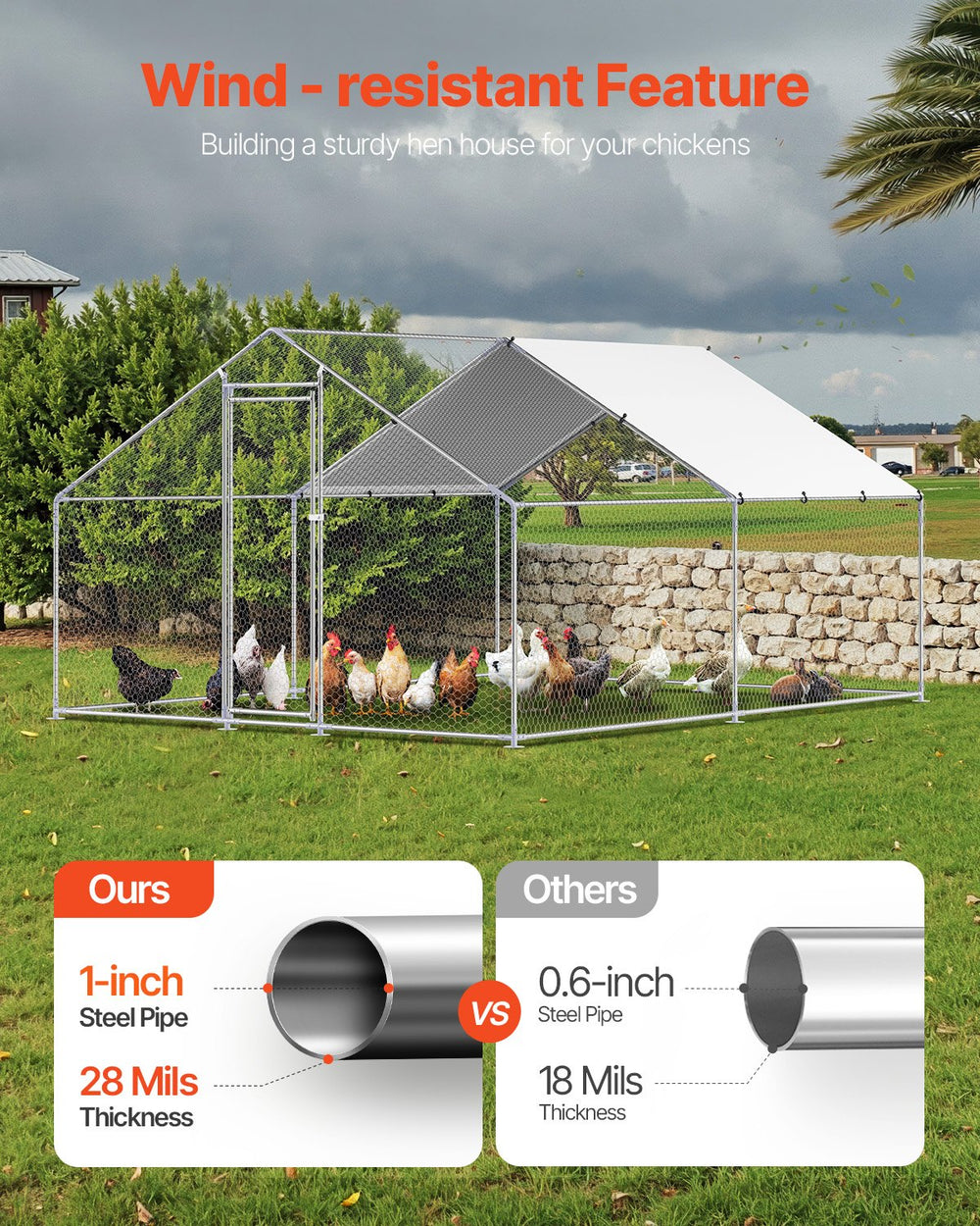 Vevor Walk-In Metal Chicken Coop 9.8' x 13.1' x 6.5' with Galvanized Steel Frame and Spire Roof New