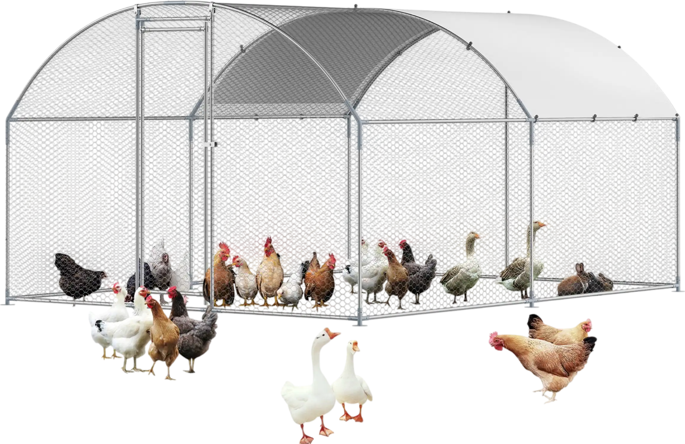 Vevor Walk-In Metal Chicken Coop 9.8' x 13.1' x 6.5' with Galvanized Steel Frame and Dome Roof New