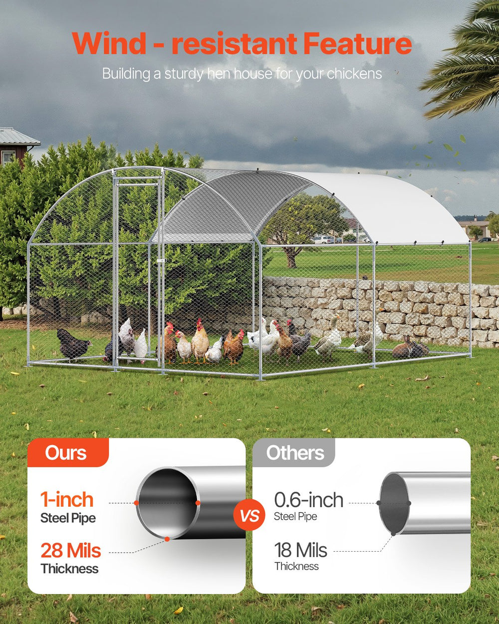 Vevor Walk-In Metal Chicken Coop 9.8' x 13.1' x 6.5' with Galvanized Steel Frame and Dome Roof New