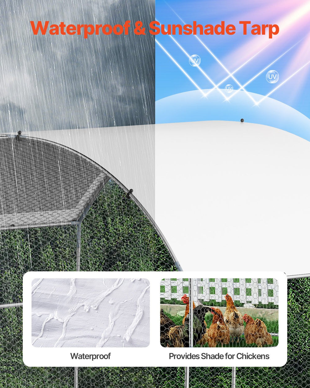 Vevor Walk-In Metal Chicken Coop 9.8' x 13.1' x 6.5' with Galvanized Steel Frame and Dome Roof New
