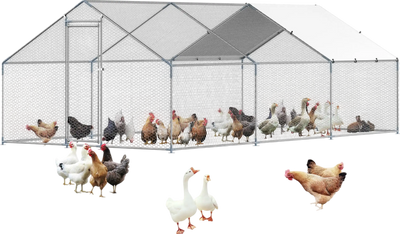 Vevor Walk-In Metal Chicken Coop 9.8' x 19.6' x 6.5' with Galvanized Steel Frame and Spire Roof New