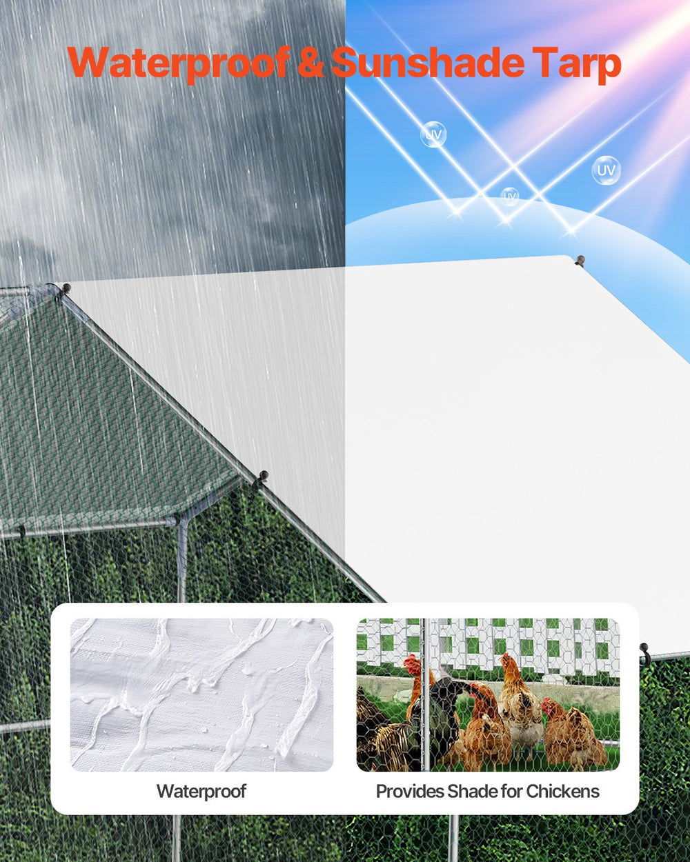 Vevor Walk-In Metal Chicken Coop 9.8' x 19.6' x 6.5' with Galvanized Steel Frame and Spire Roof New