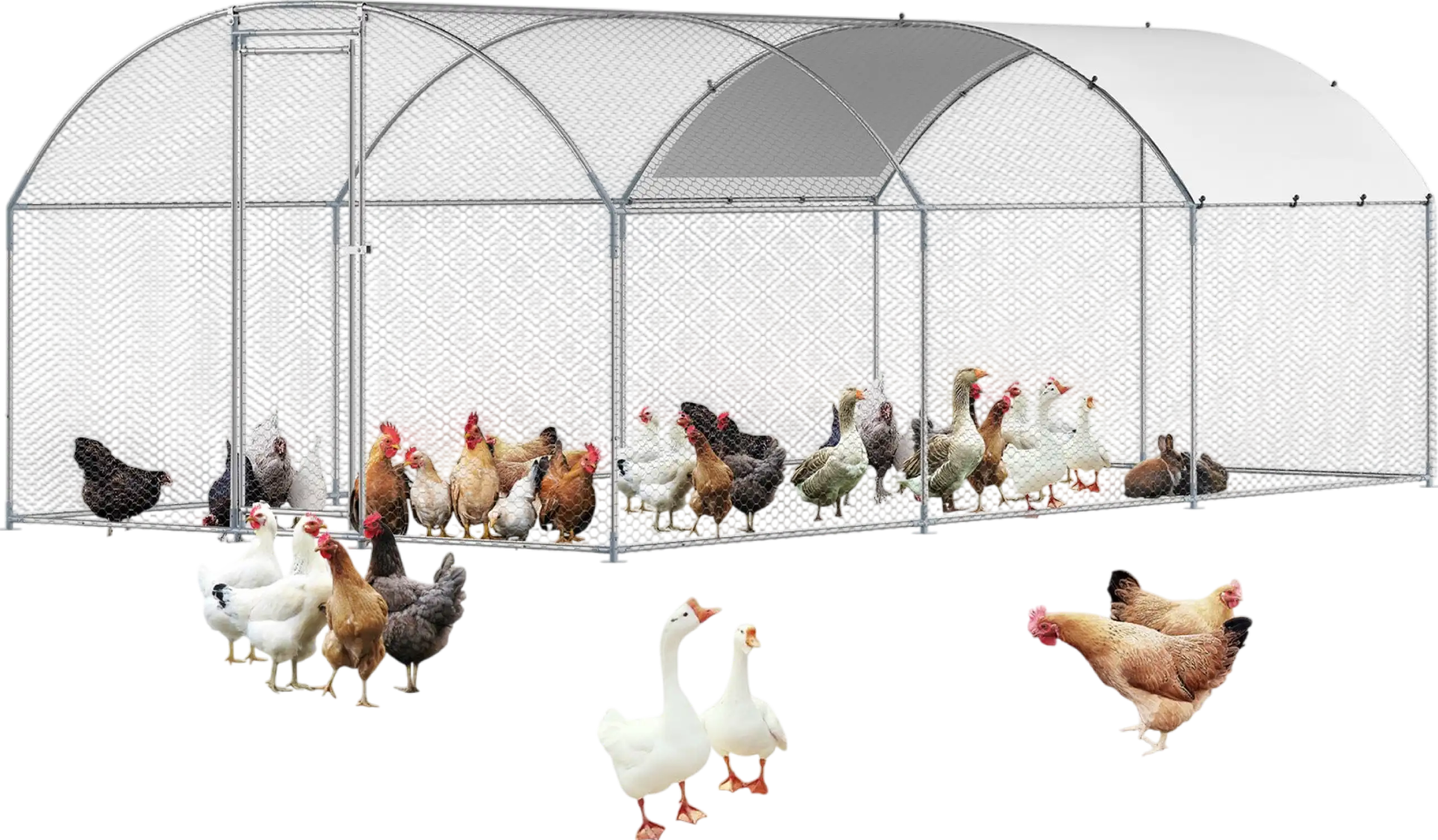 Vevor Walk-In Metal Chicken Coop 9.8' x 19.6' x 6.5' with Galvanized Steel Frame and Dome Roof New