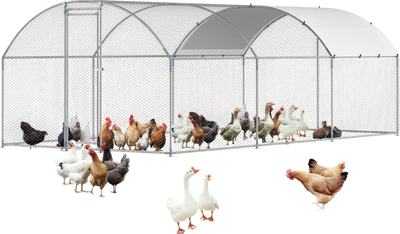 Vevor Walk-In Metal Chicken Coop 9.8' x 19.6' x 6.5' with Galvanized Steel Frame and Dome Roof New