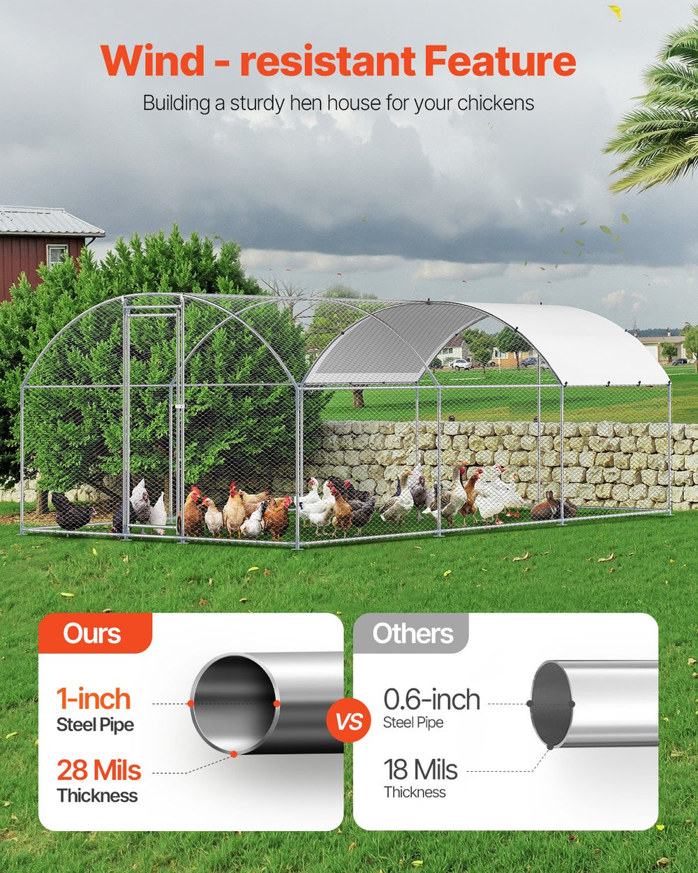 Vevor Walk-In Metal Chicken Coop 9.8' x 19.6' x 6.5' with Galvanized Steel Frame and Dome Roof New