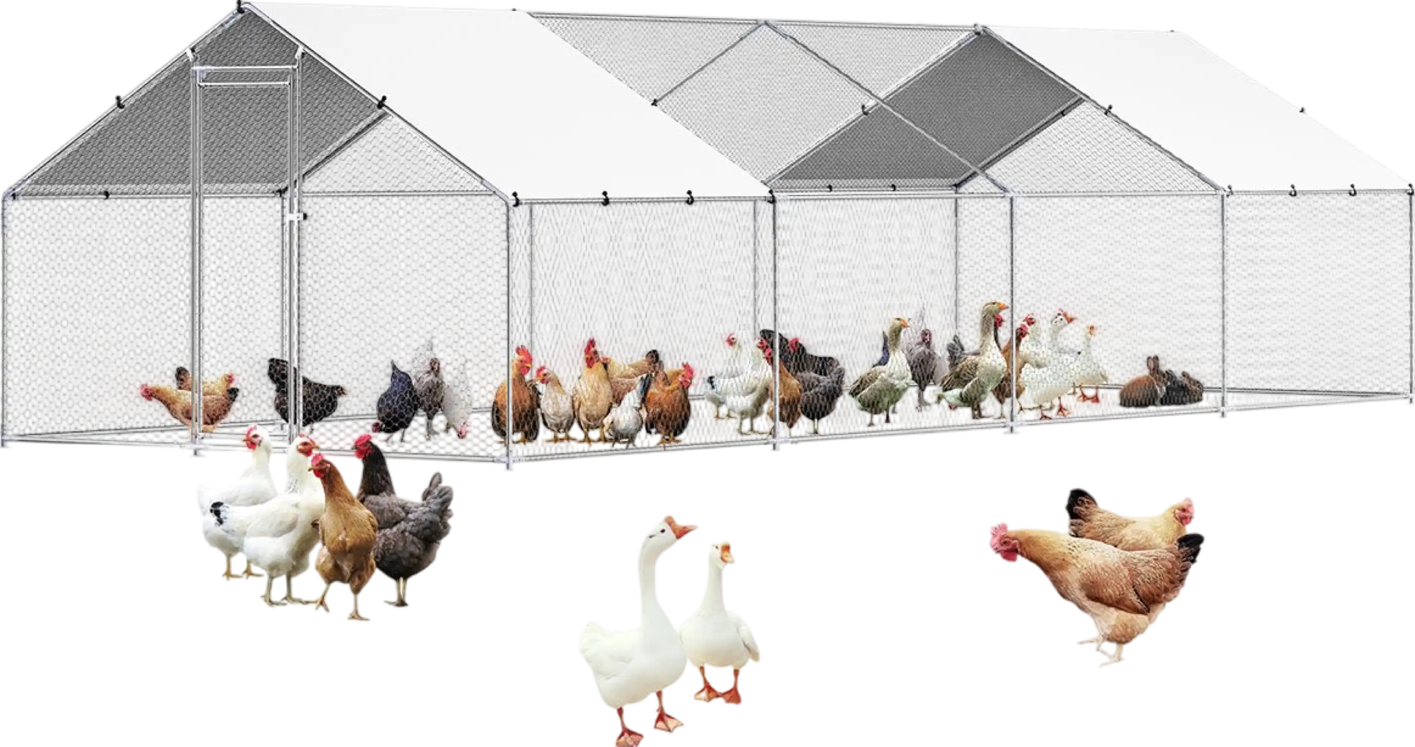 Vevor Walk-In Metal Chicken Coop 9.8' x 26.2' x 6.5' with Galvanized Steel Frame and Spire Roof New