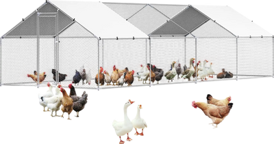 Vevor Walk-In Metal Chicken Coop 9.8' x 26.2' x 6.5' with Galvanized Steel Frame and Spire Roof New
