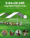 Vevor Walk-In Metal Chicken Coop 9.8' x 26.2' x 6.5' with Galvanized Steel Frame and Spire Roof New