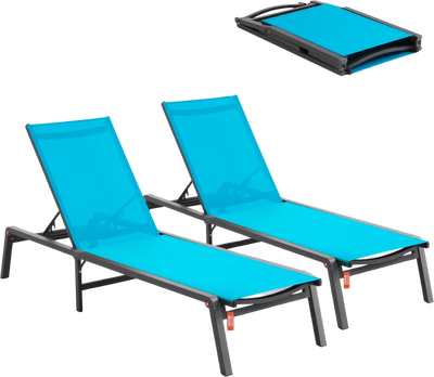 Vevor Lounge Chair 2-Piece Outdoor Patio Chaise Set 5-Position Adjustable Foldable Design New