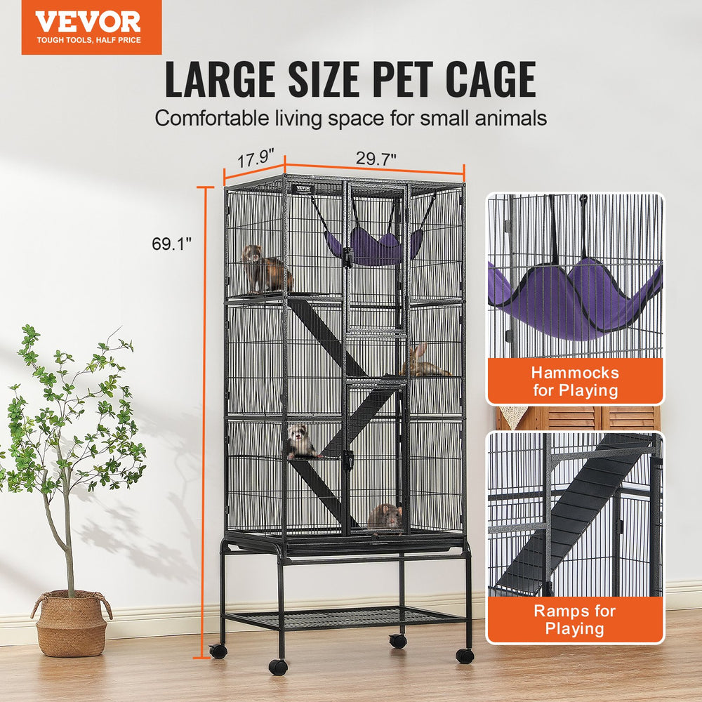 Vevor Metal Small Animal Cage 69" 4-Tier Rolling Cage with 3 Ramps and Tray New