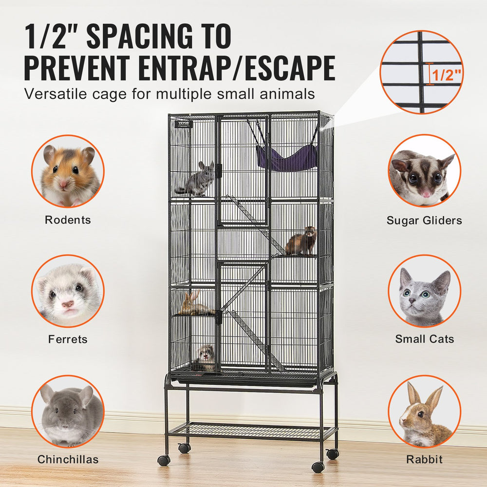 Vevor Metal Small Animal Cage 69" 4-Tier Rolling Cage with 3 Ramps and Tray New