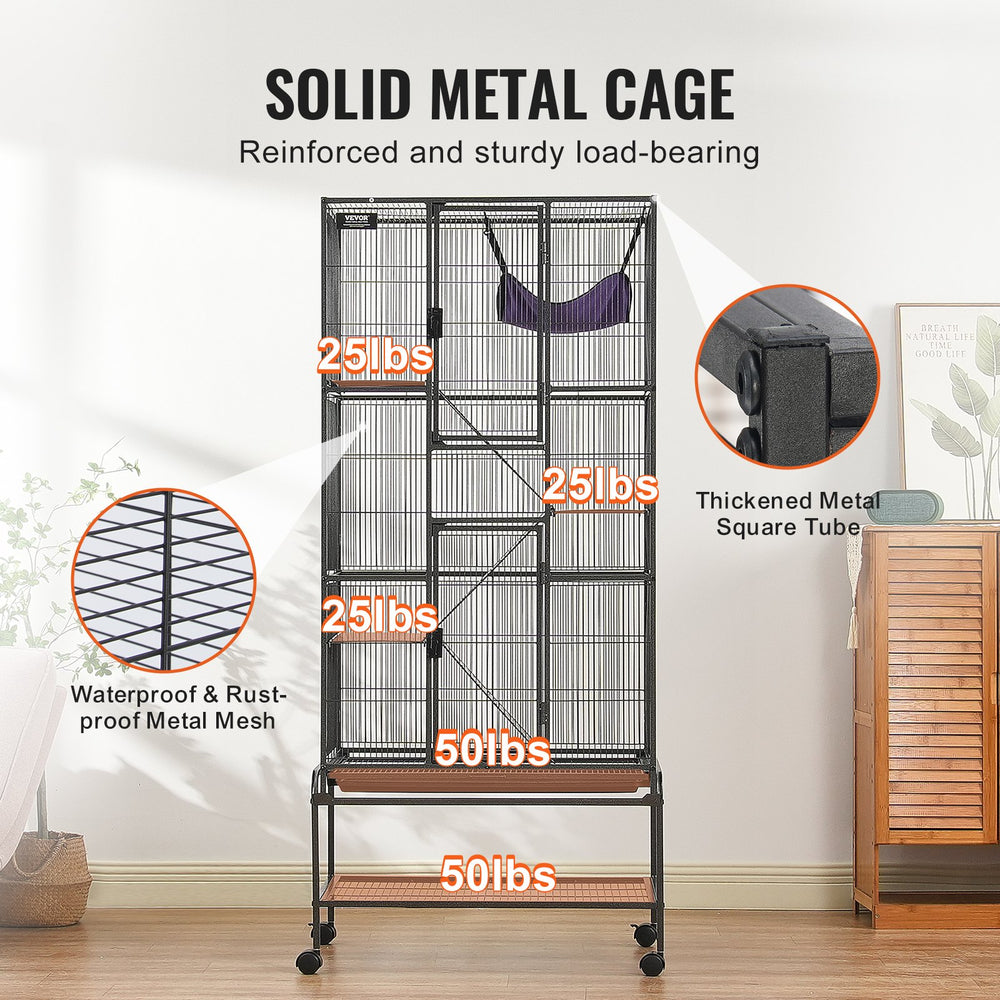 Vevor Metal Small Animal Cage 69" 4-Tier Rolling Cage with 3 Ramps and Tray New