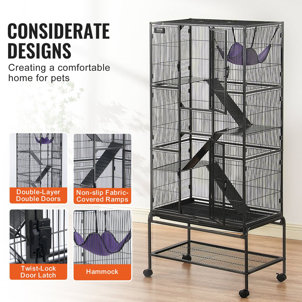 Vevor Metal Small Animal Cage 69" 4-Tier Rolling Cage with 3 Ramps and Tray New