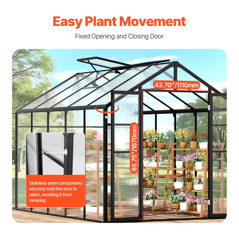 Vevor Polycarbonate Walk-In Greenhouse 8' x 10' with Aluminum Frame and Roof Vents New