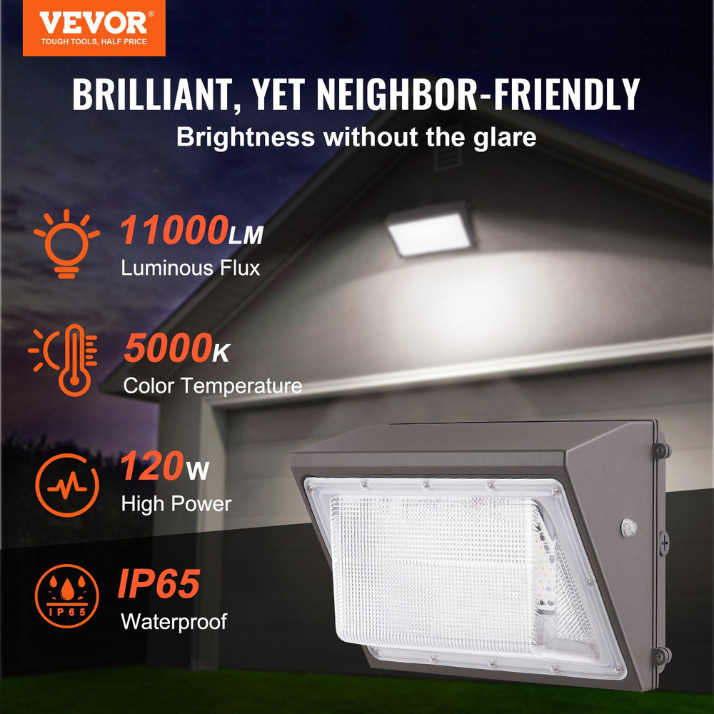 Vevor LED Wall Pack Lights 120W 11000LM 5000K IP65 Waterproof Intelligent Light Sensing 4-Pack New