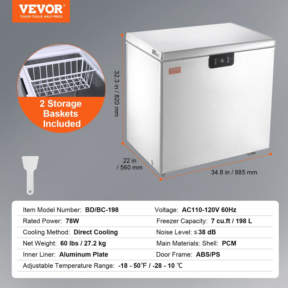 Vevor Chest Freezer 7 Cu. Ft. 198 L Deep Freezer with Adjustable Thermostat New