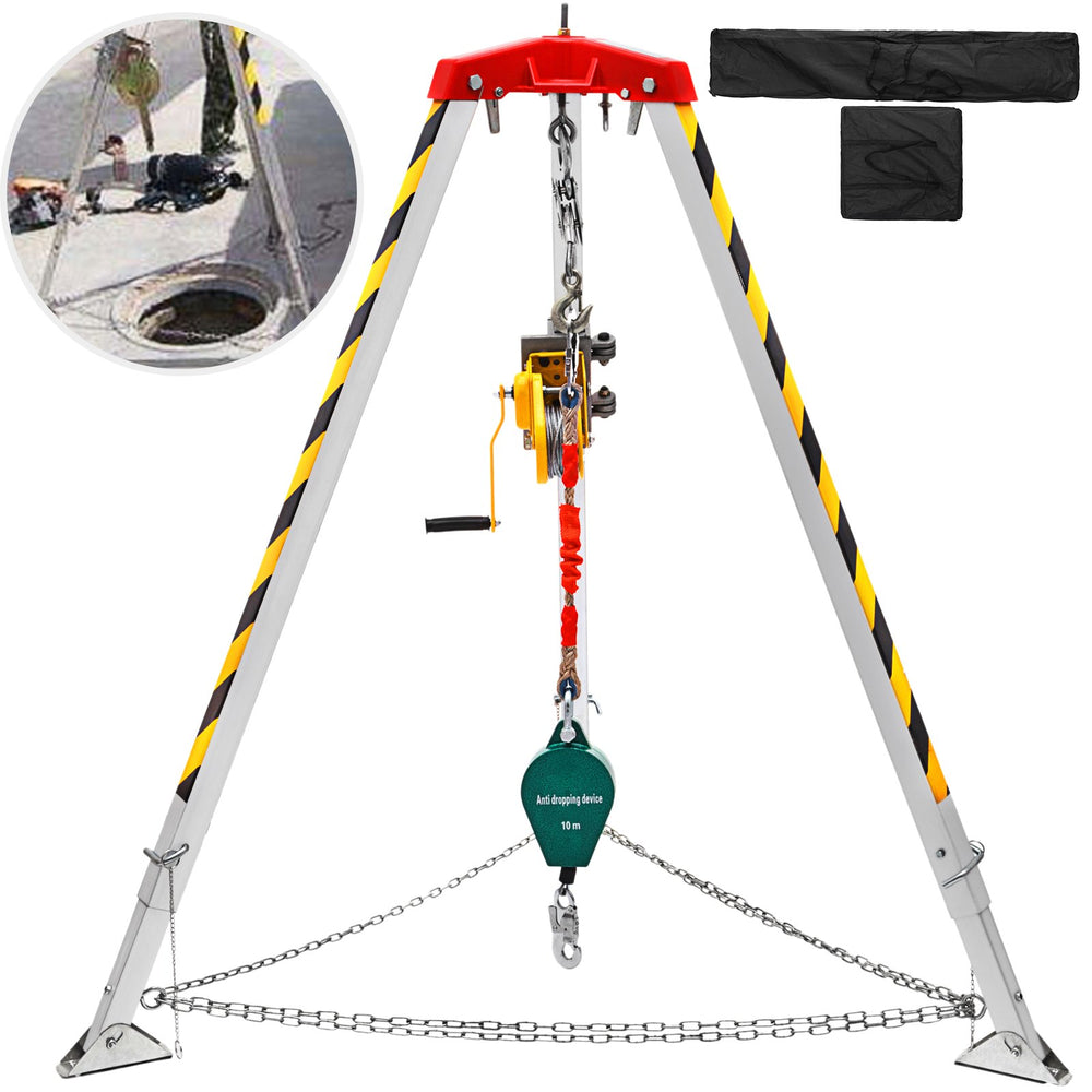 Vevor Confined Space Tripod Kit 1200 Lbs Winch Manual Handle 7' Adjustable Legs 98' Cable 32.8' Fall Protection New