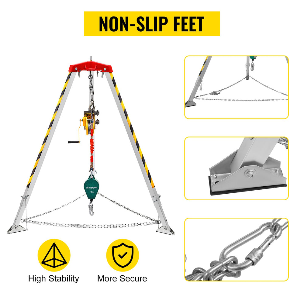 Vevor Confined Space Tripod Kit 1200 Lbs Winch Manual Handle 7' Adjustable Legs 98' Cable 32.8' Fall Protection New