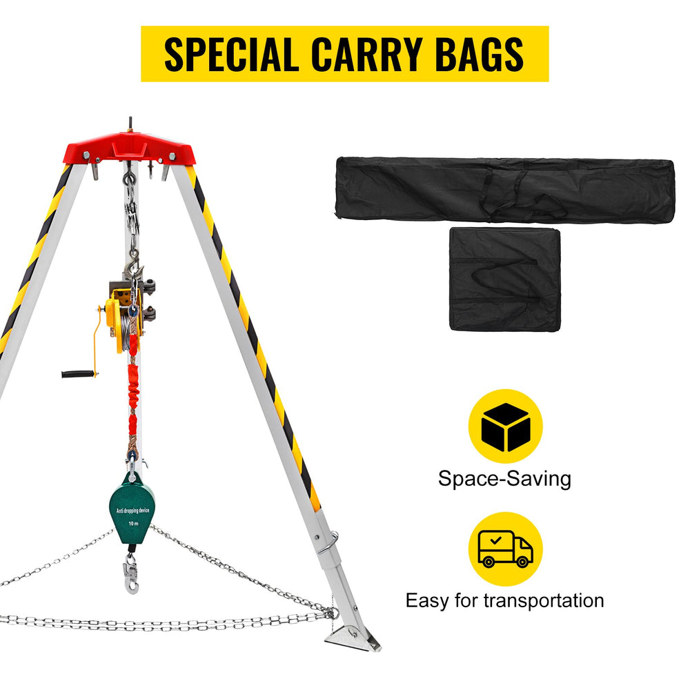 Vevor Confined Space Tripod Kit 1200 Lbs Winch Manual Handle 7' Adjustable Legs 98' Cable 32.8' Fall Protection New