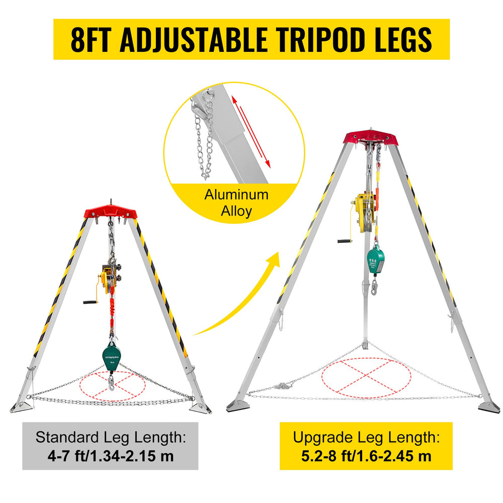 Vevor Confined Space Tripod Kit 2600 Lbs Winch Manual Handle 8' Adjustable Legs 98' Cable 32.8' Fall Protection New