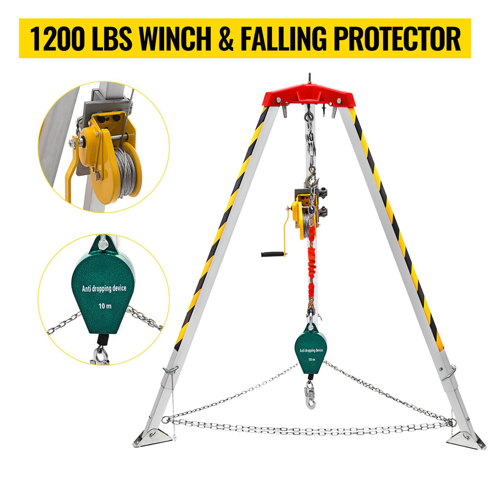 Vevor Confined Space Tripod Kit 1200 Lbs Winch Manual Handle 8' Adjustable Legs 98' Cable 32.8' Fall Protection New