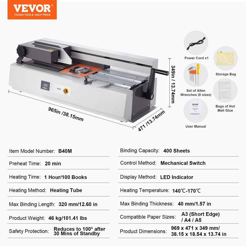 Vevor Thermal Binding Machine 400 Sheets Capacity 1.57" Thickness A3 Short Edge/A4/A5 New