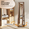 360° swivel jewelry armoire in rustic brown showcasing back shelves and a flexible swivel base for versatile use.
