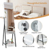 Freestanding jewelry organizer with full-length mirror, lockable door, and sturdy metal frame for elegant storage.