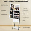 Freestanding jewelry organizer with full-length mirror, large capacity, and LED lights for easy makeup application.
