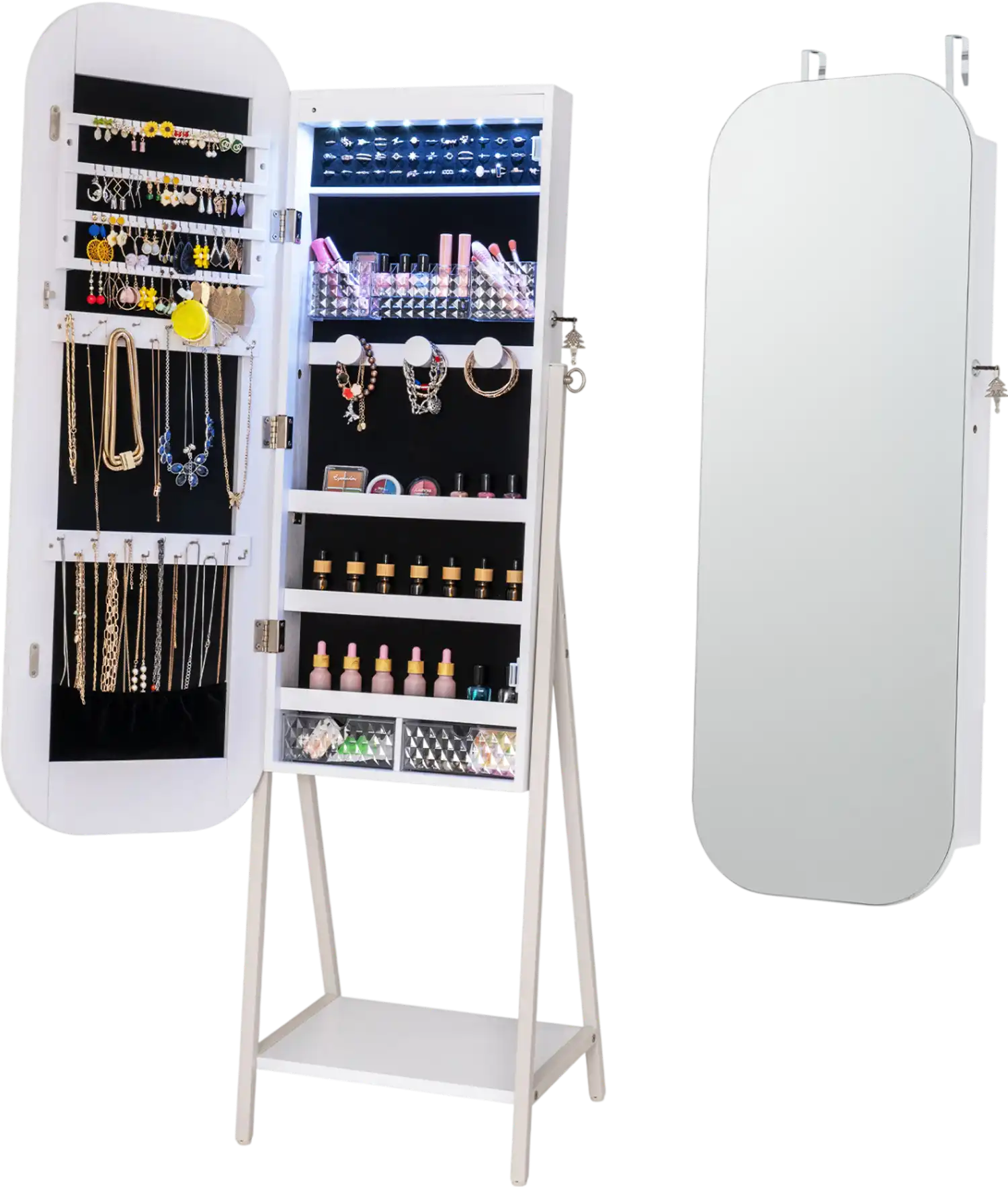 Costway Full-Length Mirror Jewelry Cabinet Armoire Large Storage 54565623 New