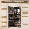 Jewelry mirror cabinet in dark brown with full-length mirror, ample storage, and adjustable hangers for organized.