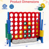 Jumbo 4 in a Row game set dimensions with red frame, featuring 42 chess pieces for indoor and outdoor fun.