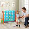 Jumbo 4-to-Score game in blue and orange features ring toss, basketball hoop, and adjustable height for kids' fun.
