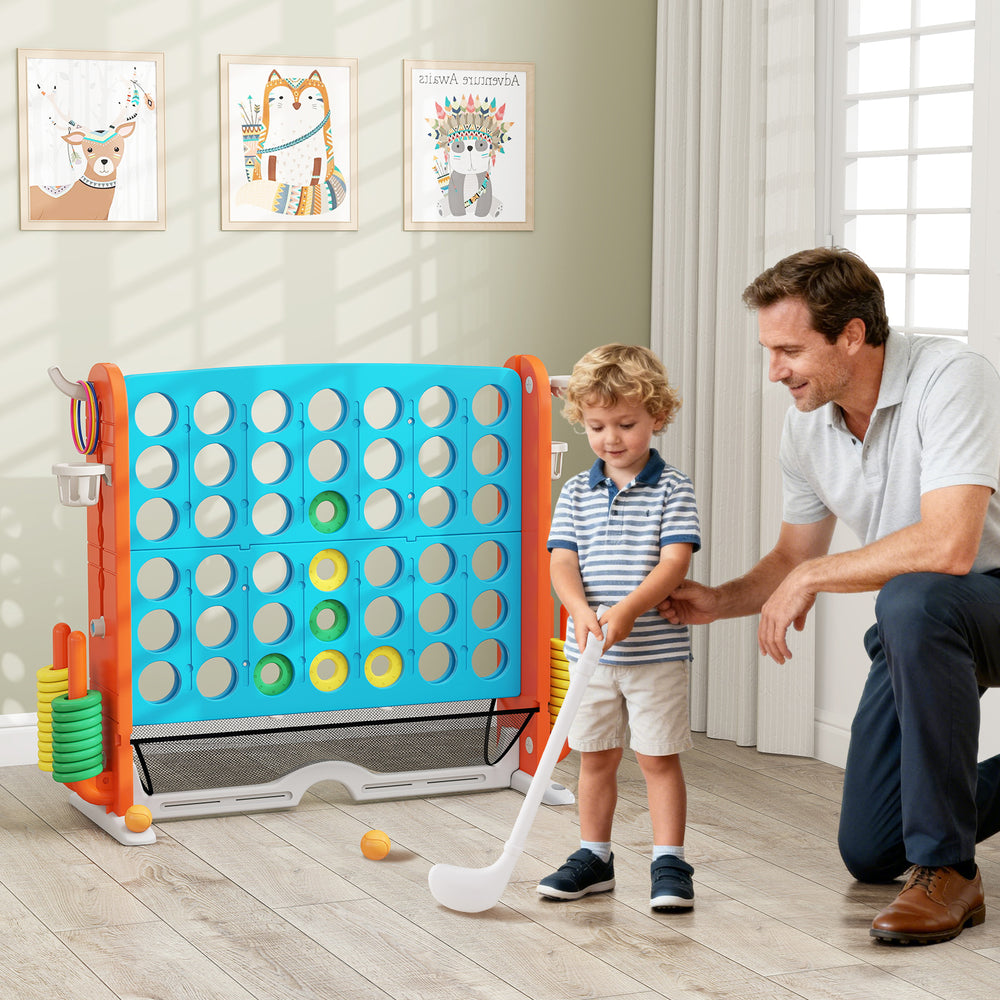 Jumbo 4-to-Score Game with Ring-toss and Basketball Hoop-Blue & Orange - Gallery View 1 of 10