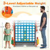 Jumbo 4-to-Score game with adjustable height, featuring ring toss and basketball hoop for versatile outdoor fun.