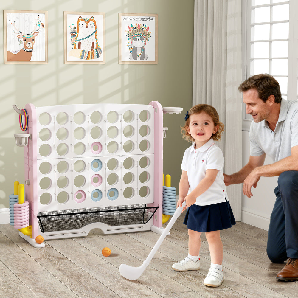 Jumbo 4-to-Score Game with Ring-toss and Basketball Hoop-Pink - Gallery View 1 of 10