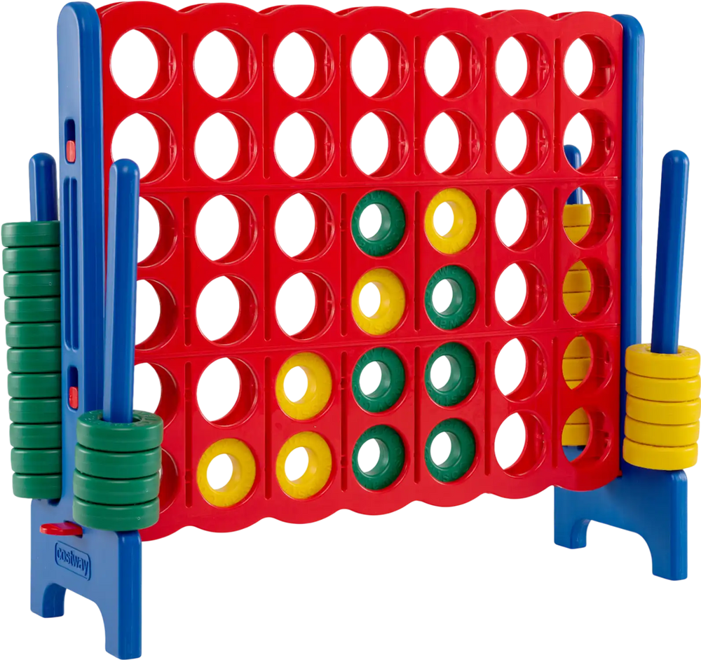 Jumbo 4-to-Score game set in red and blue, 3.5FT tall, for family fun and outdoor play, made of durable PE and PP.