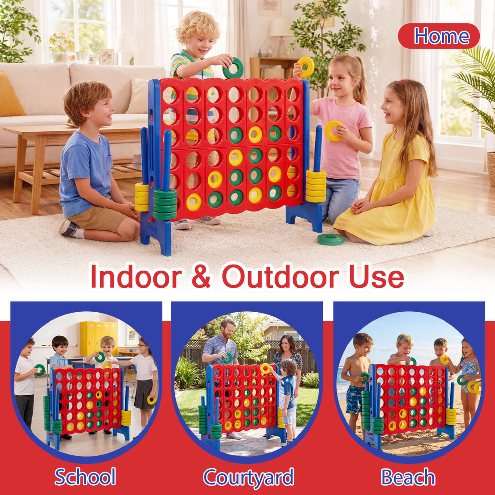 Jumbo 4-to-Score game set for kids and adults, 3.5FT tall, 4FT wide, ideal for indoor and outdoor family fun.